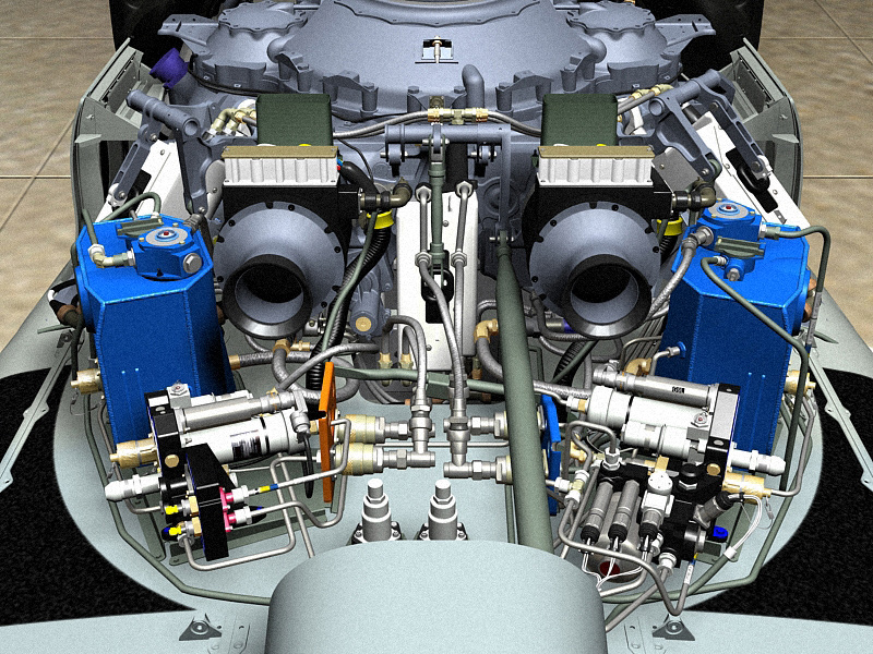 Frontal view of hydraulic systems - fairing removed